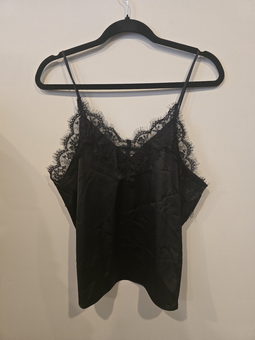 The Drop Black Lace-Trim Satin Cami NWT Size Large